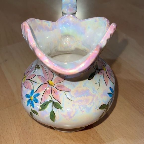 Vintage 1968 Small Iridescent Floral Pitcher & Wash Basin/Display Tray Platter - Picture 7 of 15
